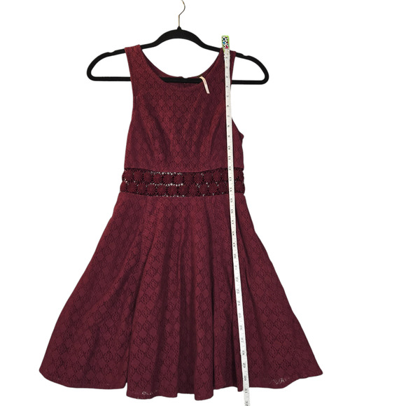 Free People Womens XS Lace Mini Dress Tibetian Red Floral Cut Out Knit Skater - Picture 8 of 15